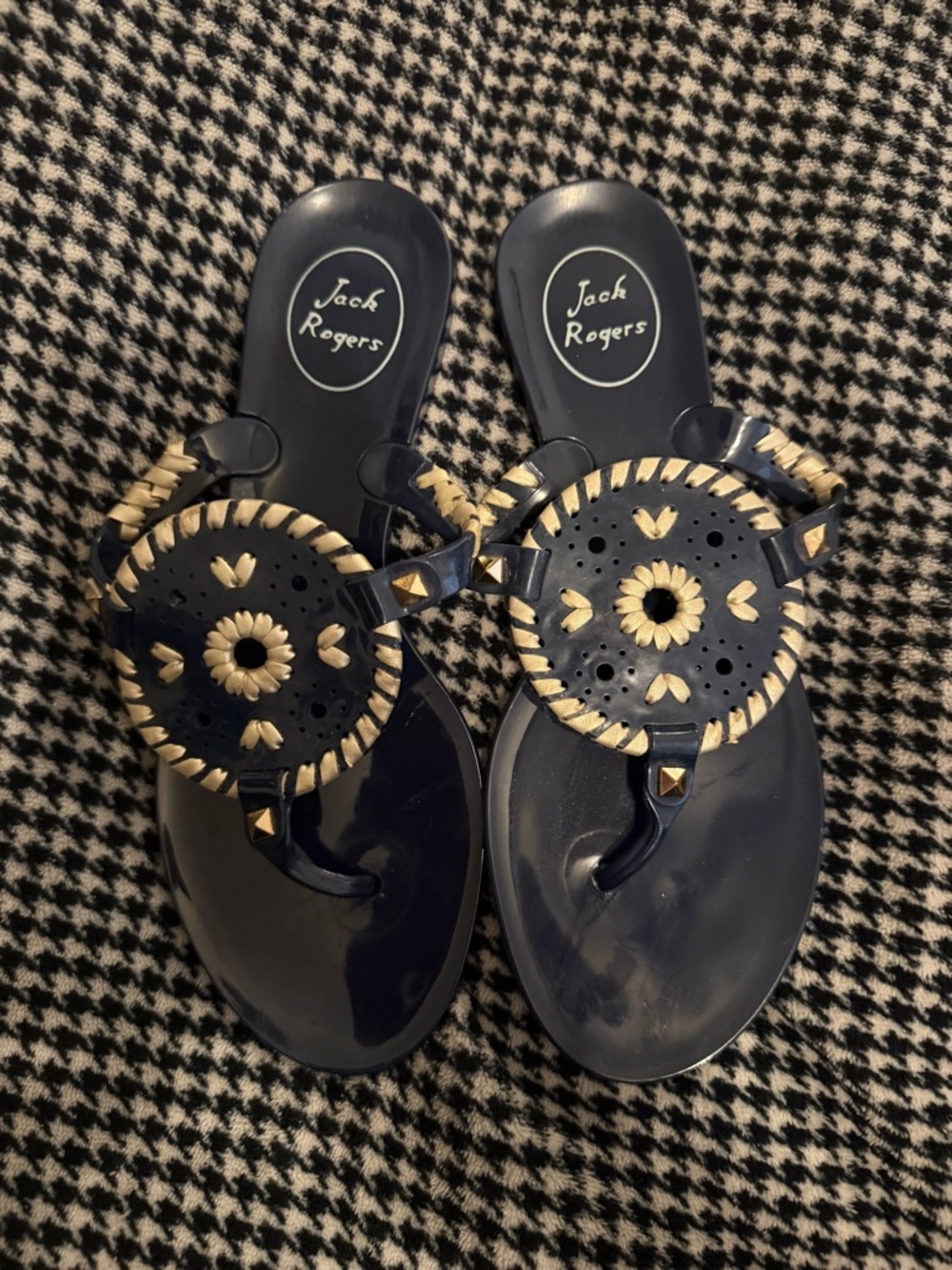 Vintage Jack Rogers Navy and Gold Jelly Thong Sandals